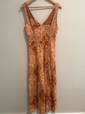 Paper Heart Anthropologie Orange Boho Floral Paisley Maxi Dress M Euro Summer